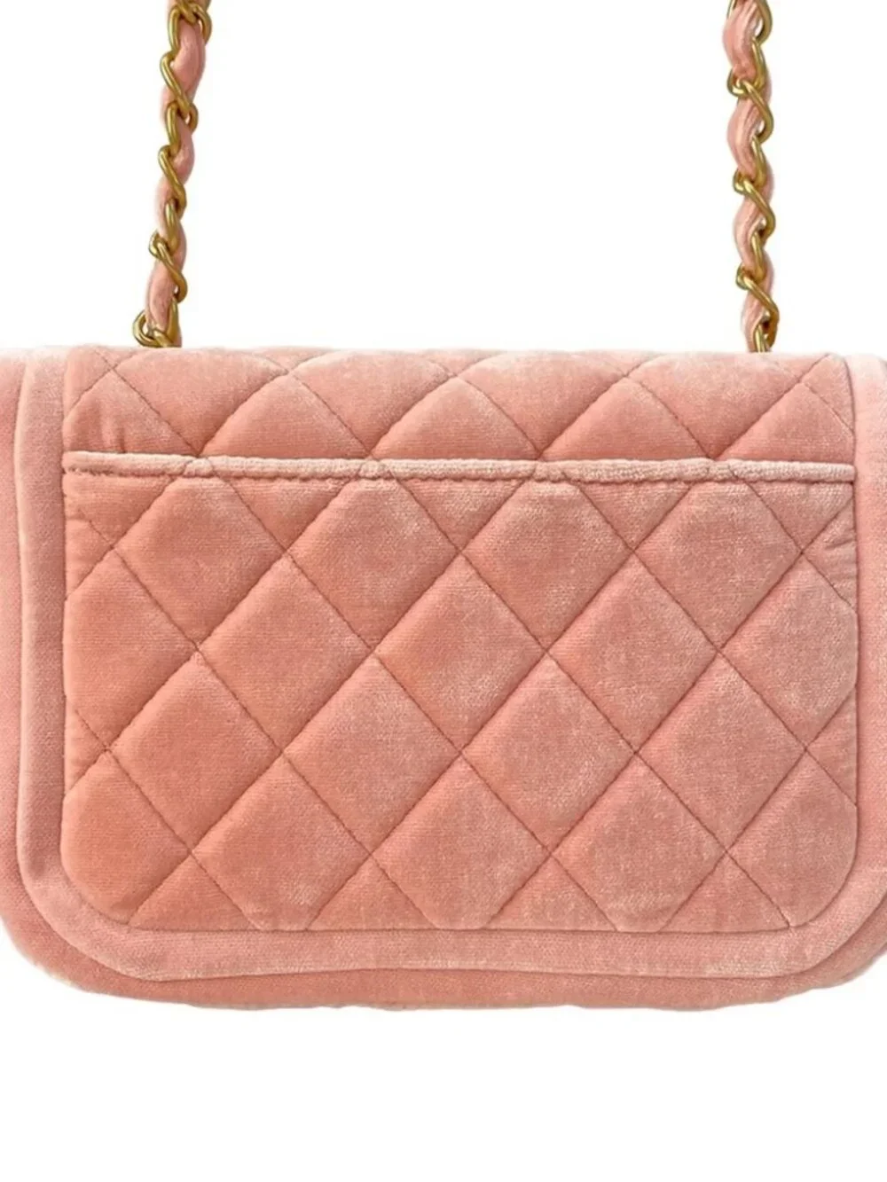 CHANEL Matelasse Pink Velour Shoulder Bag gold hardware